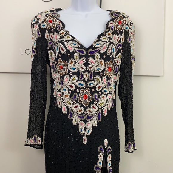 * Vintage Baluchi Creation 100% Silk Sequin Beaded Dress 80’s 90’s Vintage Dress - Picture 4 of 17